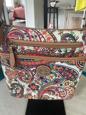 Giani Bernini Multicolor Paisley Crossbody with Tan Trim